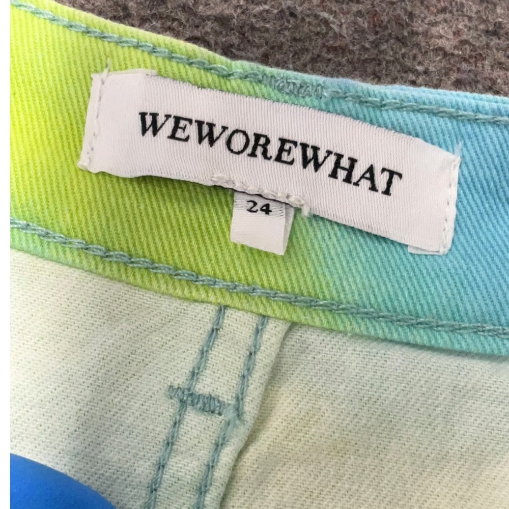 WeWoreWhat Tie Dye High Rise A-Line Denim Shorts Blue Green Festival Size 24 NWT - Picture 5 of 7